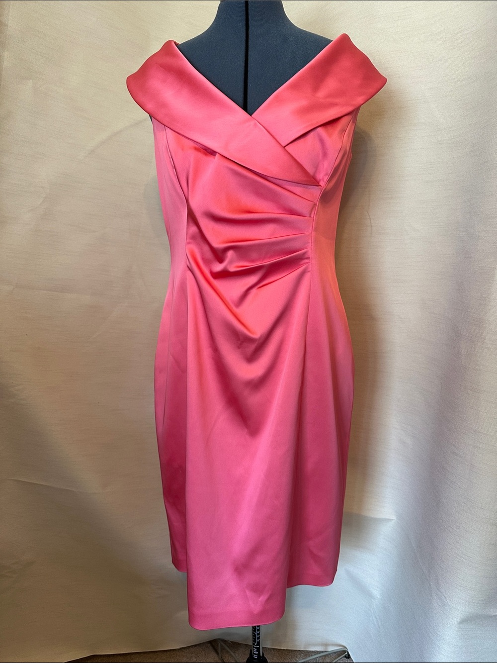 Off-Shoulder Fuchsia Midi Dress with Draped Bodice